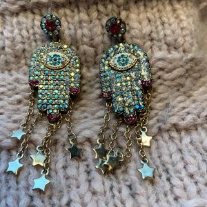 Betsey Johnson evil eye, rhinestone dangle earrings